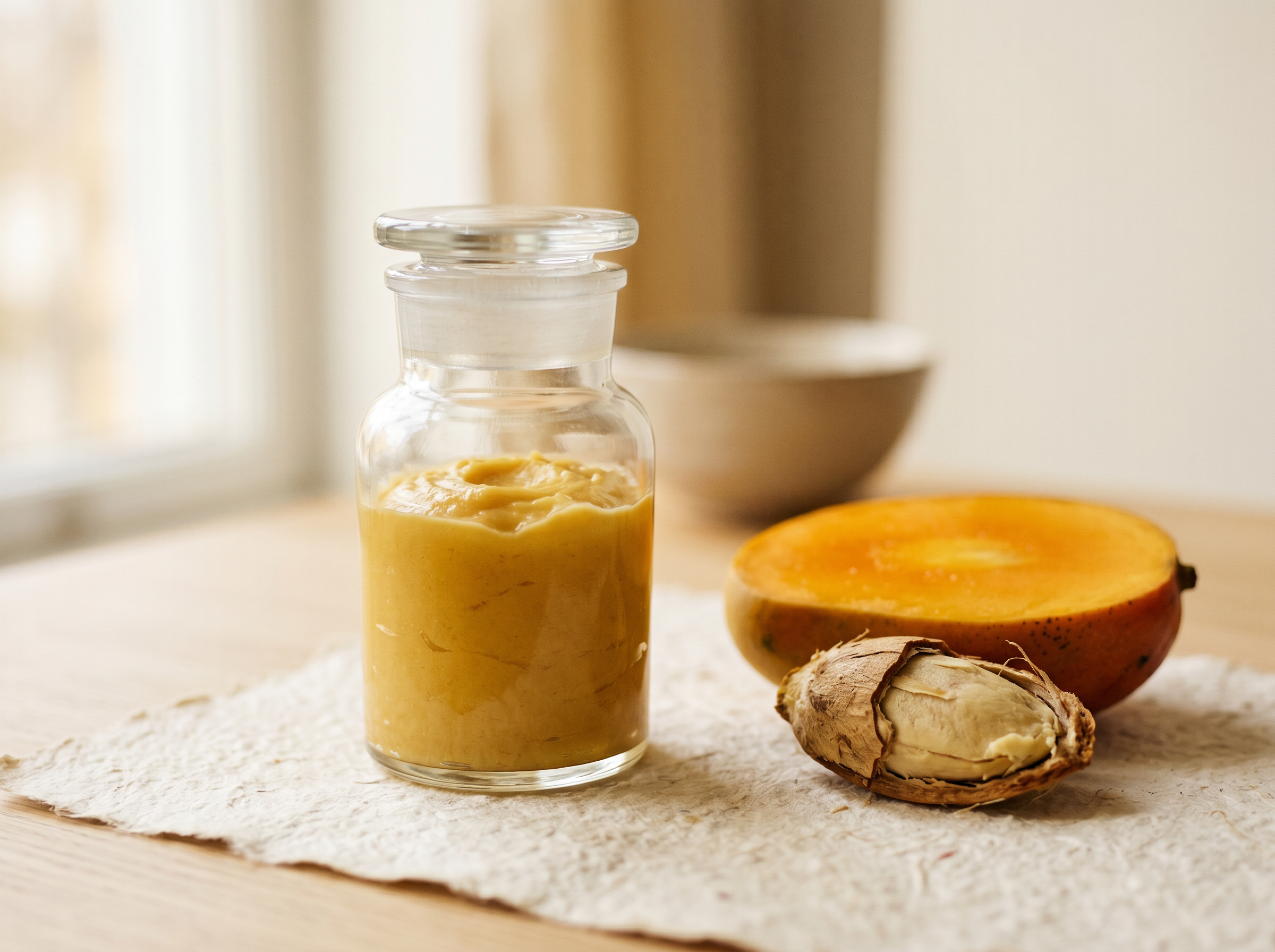 Mango kernel butter with sliced Alphonso mango