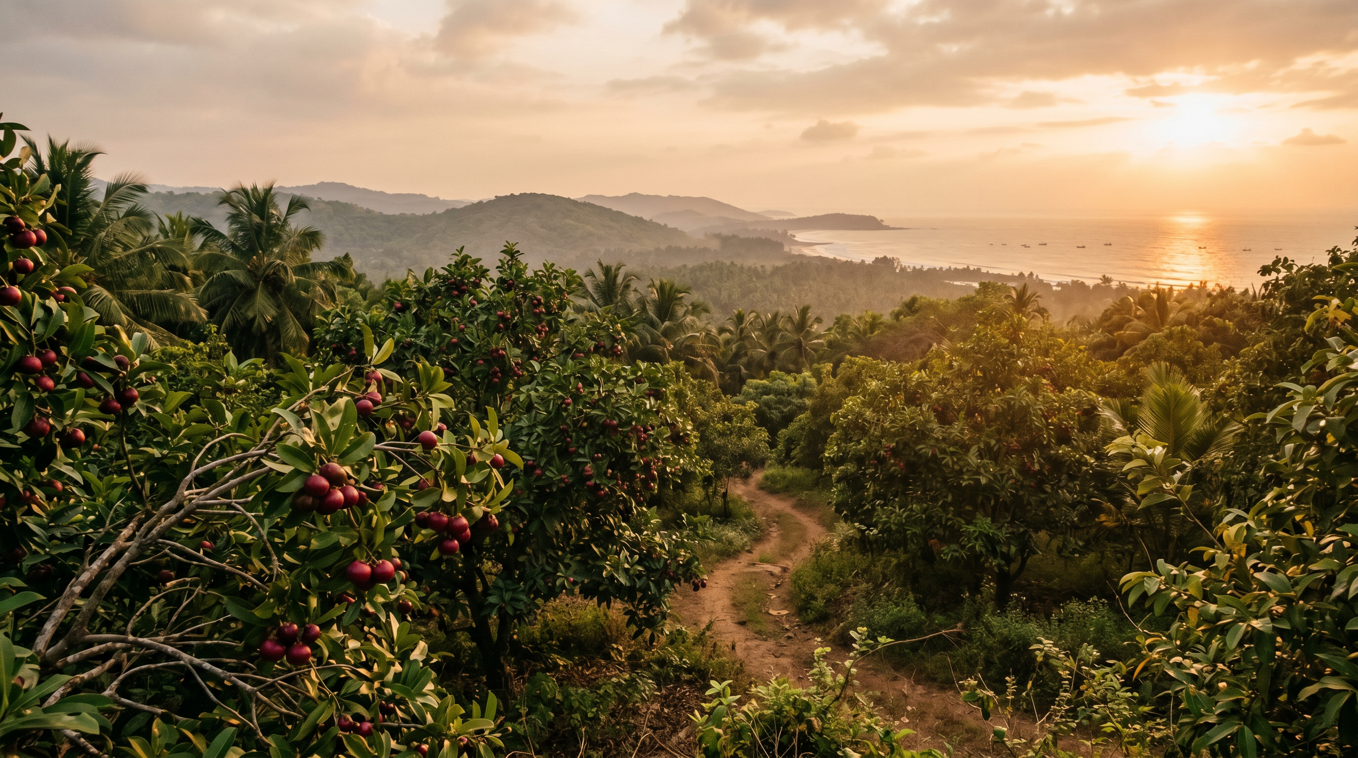 Konkan coastal grove at golden hour
